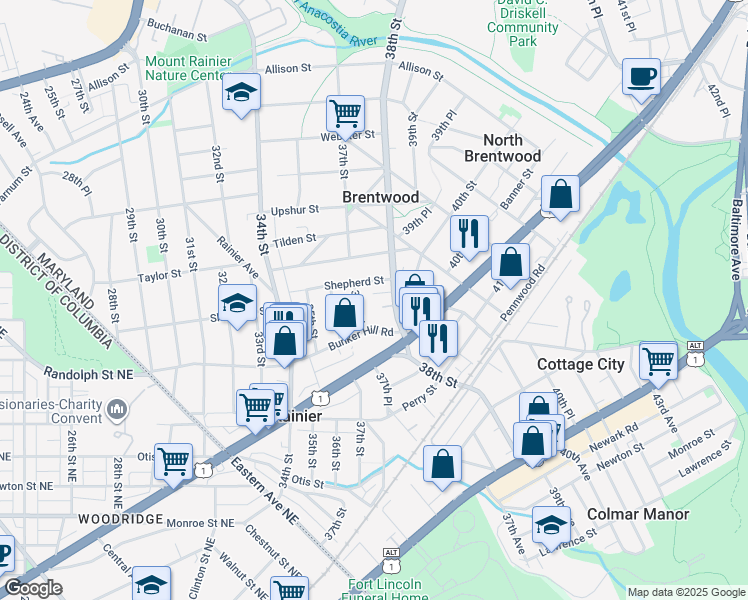 map of restaurants, bars, coffee shops, grocery stores, and more near 101 Independence Avenue Southeast in Washington