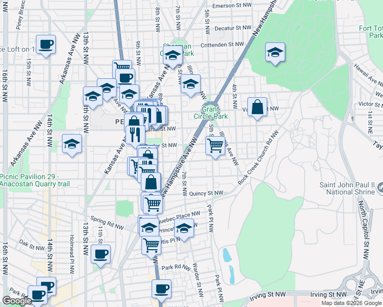 map of restaurants, bars, coffee shops, grocery stores, and more near 101 Independence Avenue Southeast in Washington