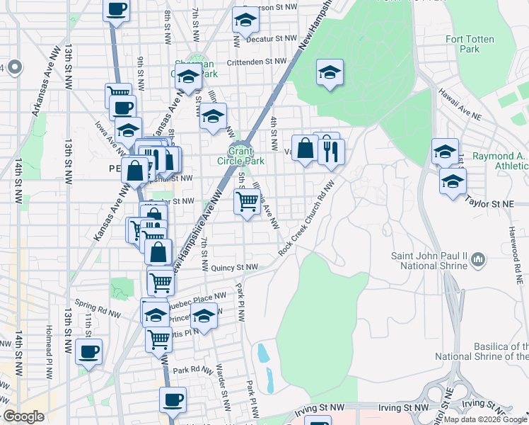 map of restaurants, bars, coffee shops, grocery stores, and more near 101 Independence Avenue Southeast in Washington