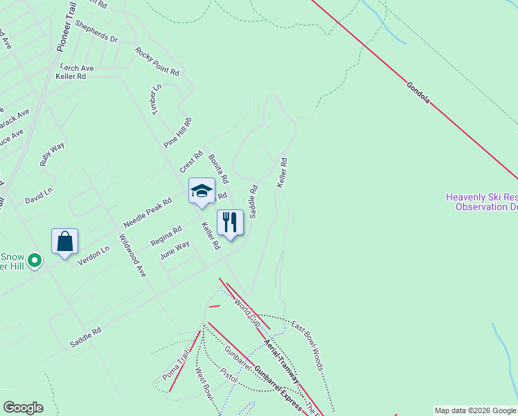 map of restaurants, bars, coffee shops, grocery stores, and more near 3945 Saddle Road in South Lake Tahoe