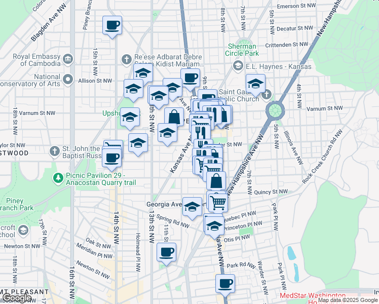 map of restaurants, bars, coffee shops, grocery stores, and more near 101 Independence Avenue Southeast in Washington