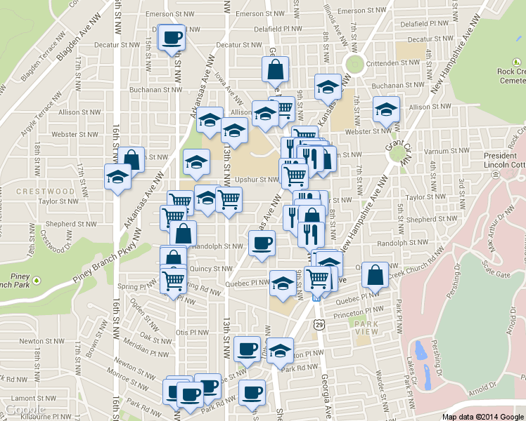 map of restaurants, bars, coffee shops, grocery stores, and more near 101 Independence Avenue Southeast in Washington