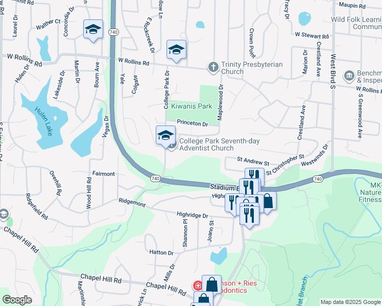 map of restaurants, bars, coffee shops, grocery stores, and more near 1700 Oxford Drive in Columbia