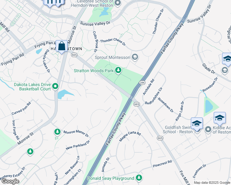 map of restaurants, bars, coffee shops, grocery stores, and more near 2407 Mill Heights Drive in Herndon