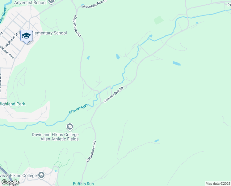 map of restaurants, bars, coffee shops, grocery stores, and more near Cravens Run Road in Elkins