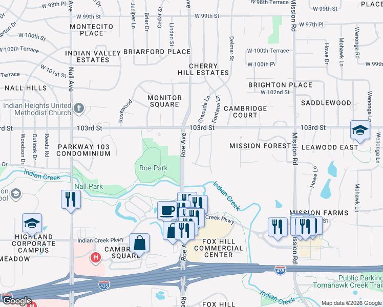 map of restaurants, bars, coffee shops, grocery stores, and more near 12 Wycklow Street in Overland Park