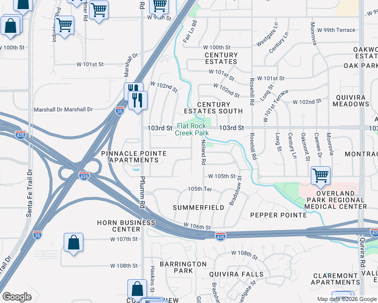 map of restaurants, bars, coffee shops, grocery stores, and more near 10458 Caenen Lake Road in Lenexa