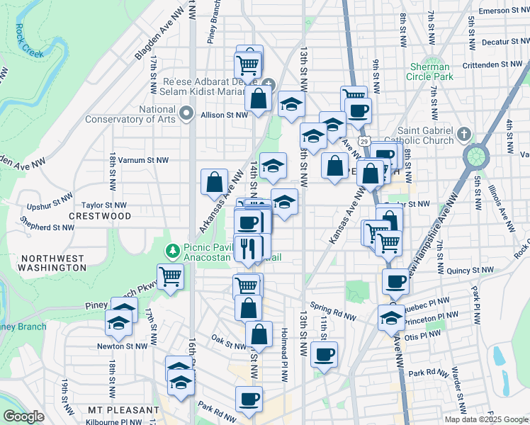 map of restaurants, bars, coffee shops, grocery stores, and more near 1378 Taylor Street Northwest in Washington