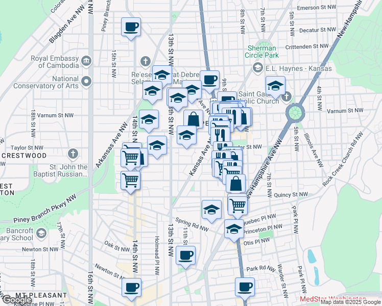 map of restaurants, bars, coffee shops, grocery stores, and more near 101 Independence Avenue Southeast in Washington