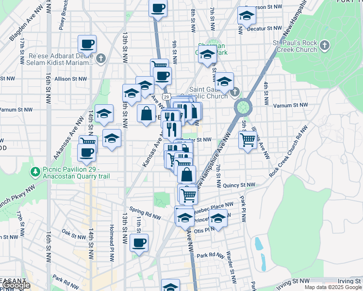 map of restaurants, bars, coffee shops, grocery stores, and more near 101 Independence Avenue Southeast in Washington