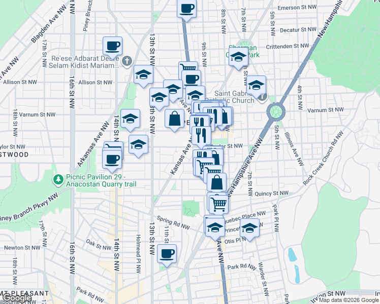 map of restaurants, bars, coffee shops, grocery stores, and more near 101 Independence Avenue Southeast in Washington