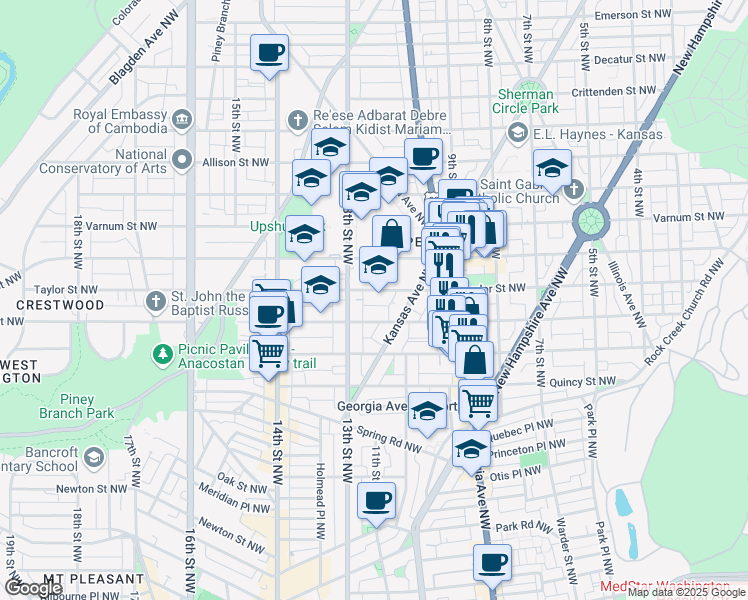 map of restaurants, bars, coffee shops, grocery stores, and more near 101 Independence Avenue Southeast in Washington