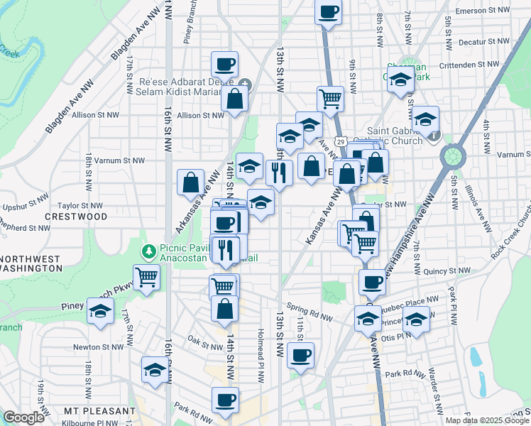 map of restaurants, bars, coffee shops, grocery stores, and more near 101 Independence Avenue Southeast in Washington