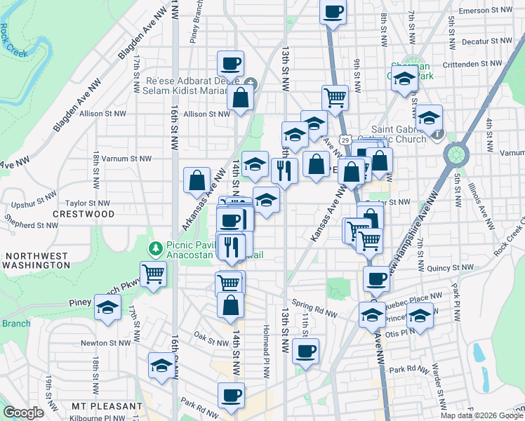 map of restaurants, bars, coffee shops, grocery stores, and more near 101 Independence Avenue Southeast in Washington