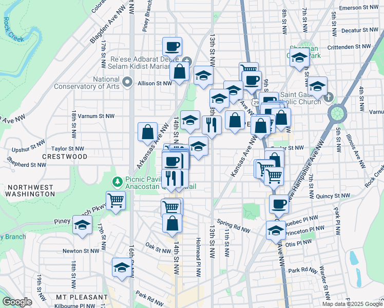 map of restaurants, bars, coffee shops, grocery stores, and more near 101 Independence Avenue Southeast in Washington