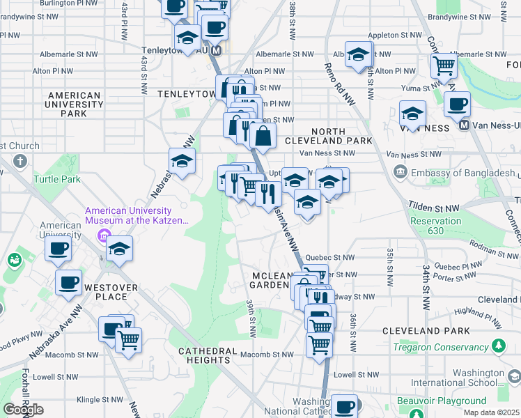 map of restaurants, bars, coffee shops, grocery stores, and more near 101 Independence Avenue Southeast in Washington