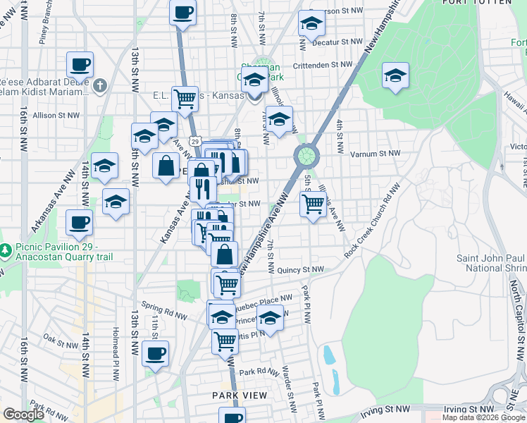 map of restaurants, bars, coffee shops, grocery stores, and more near 101 Independence Avenue Southeast in Washington