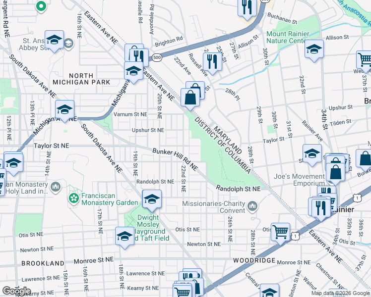 map of restaurants, bars, coffee shops, grocery stores, and more near 101 Independence Avenue Southeast in Washington