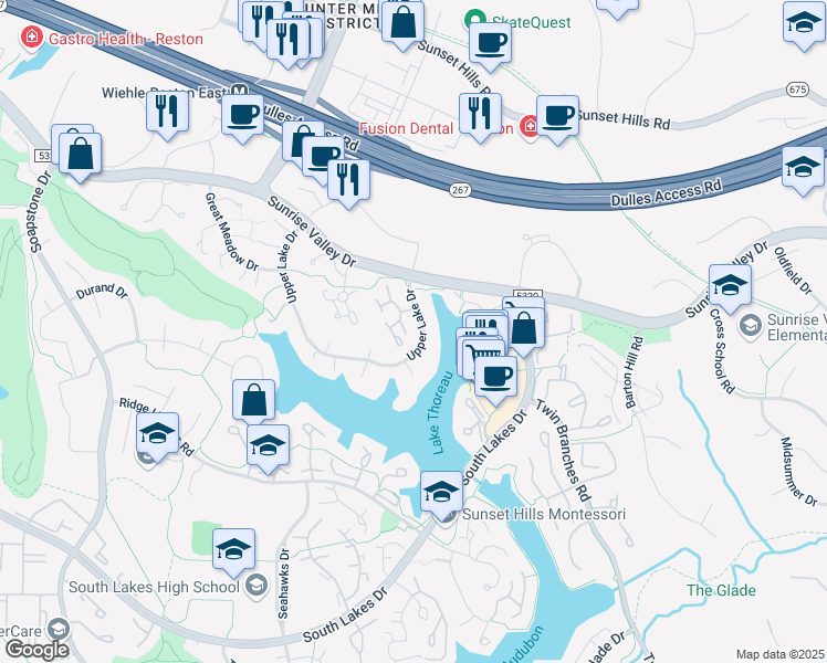 map of restaurants, bars, coffee shops, grocery stores, and more near 1949 Winterport Cluster in Reston