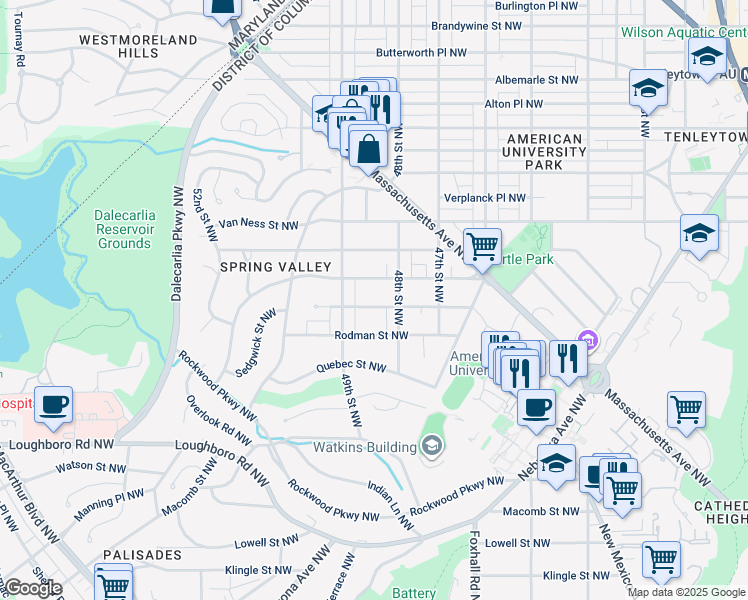 map of restaurants, bars, coffee shops, grocery stores, and more near 4827 Sedgwick Street Northwest in Washington