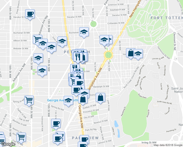 map of restaurants, bars, coffee shops, grocery stores, and more near 710 Taylor Street Northwest in Washington