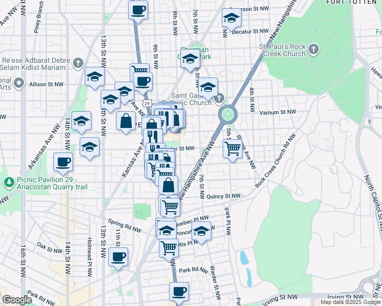 map of restaurants, bars, coffee shops, grocery stores, and more near 714 Taylor Street Northwest in Washington