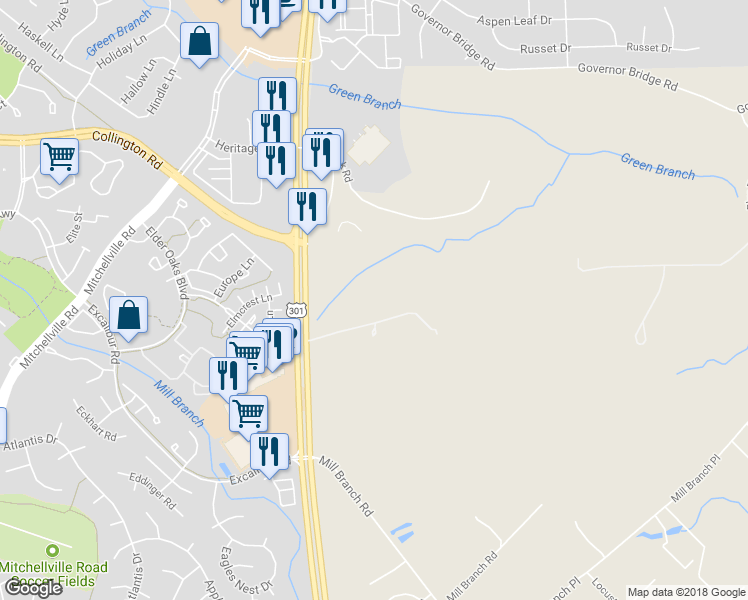 map of restaurants, bars, coffee shops, grocery stores, and more near 3807 Crain Highway in Bowie