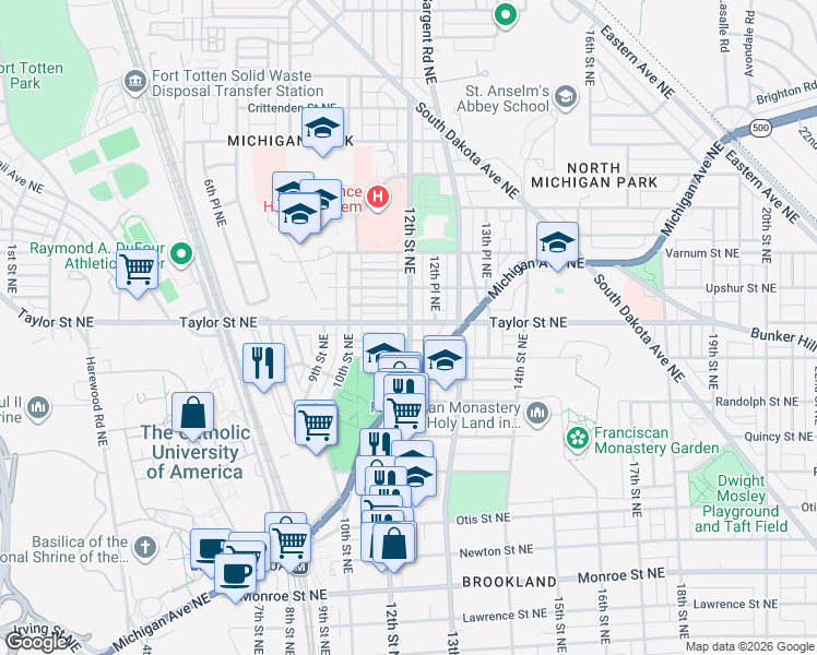 map of restaurants, bars, coffee shops, grocery stores, and more near in Washington
