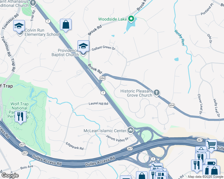 map of restaurants, bars, coffee shops, grocery stores, and more near 8801 Mirador Place in McLean