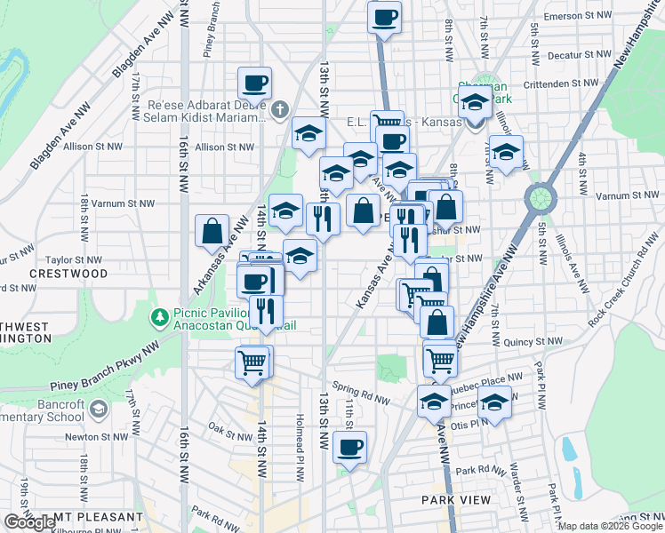 map of restaurants, bars, coffee shops, grocery stores, and more near 101 Independence Avenue Southeast in Washington