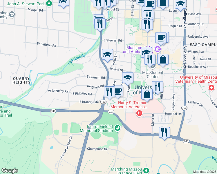 map of restaurants, bars, coffee shops, grocery stores, and more near 912 South Providence Road in Columbia