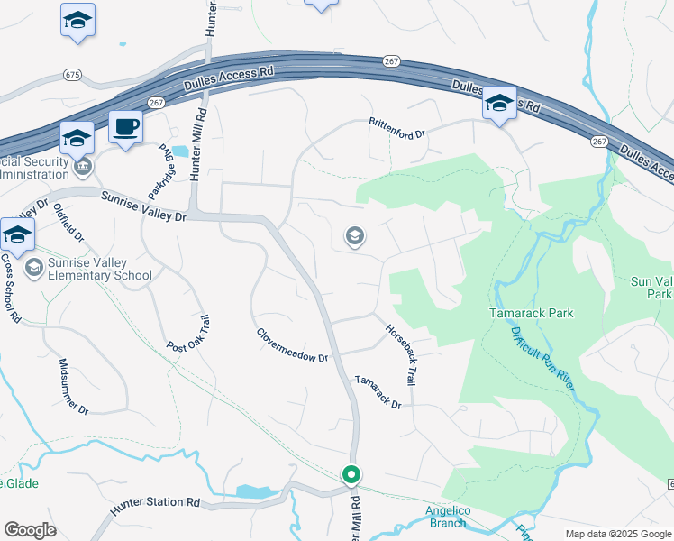 map of restaurants, bars, coffee shops, grocery stores, and more near 10409 Stone Ridge Lane in Vienna
