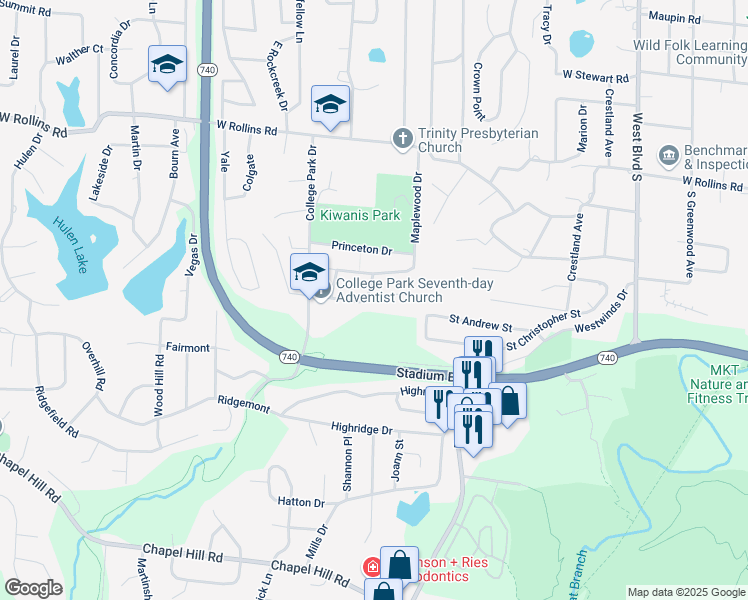 map of restaurants, bars, coffee shops, grocery stores, and more near 1618 Radcliffe Drive in Columbia