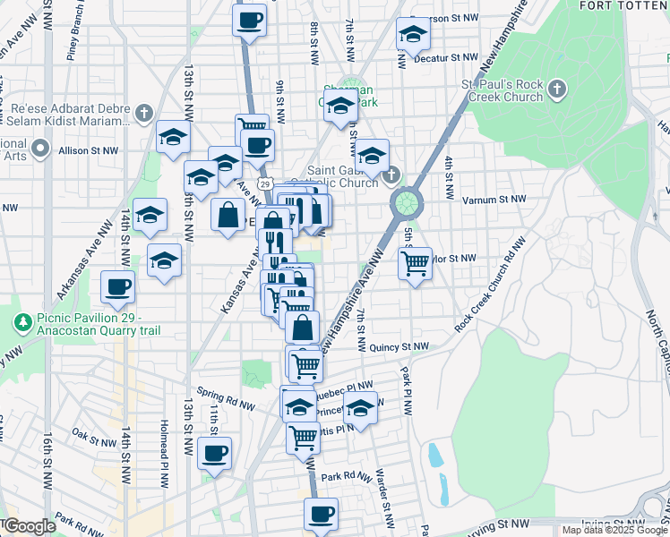 map of restaurants, bars, coffee shops, grocery stores, and more near 724 Taylor Street Northwest in Washington