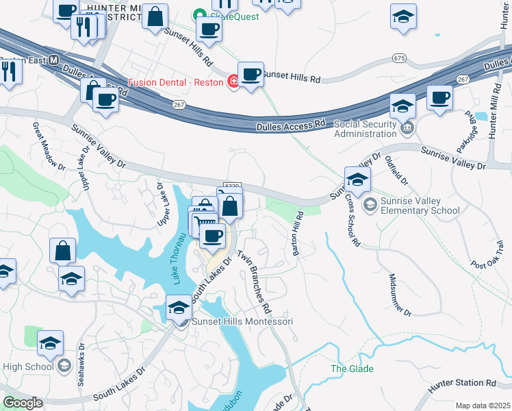 map of restaurants, bars, coffee shops, grocery stores, and more near 1948 Sagewood Lane in Reston
