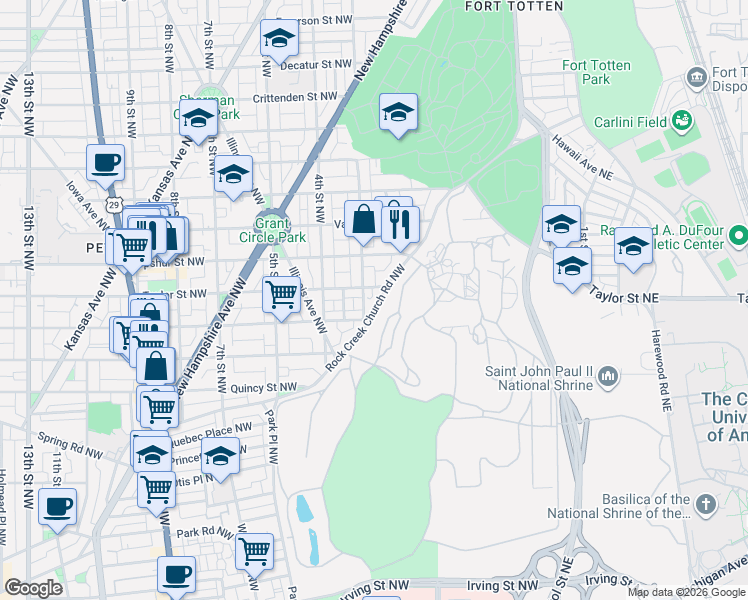 map of restaurants, bars, coffee shops, grocery stores, and more near 101 Independence Avenue Southeast in Washington