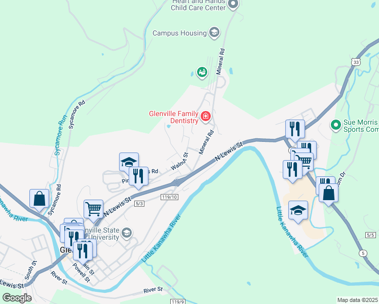 map of restaurants, bars, coffee shops, grocery stores, and more near 601-663 Mineral Rd in Glenville