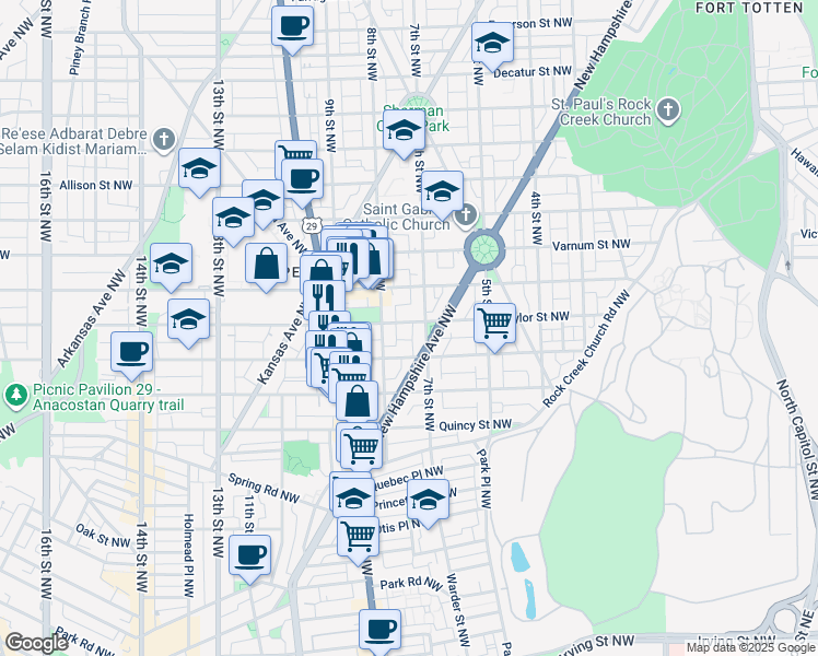 map of restaurants, bars, coffee shops, grocery stores, and more near 710 Taylor Street Northwest in Washington