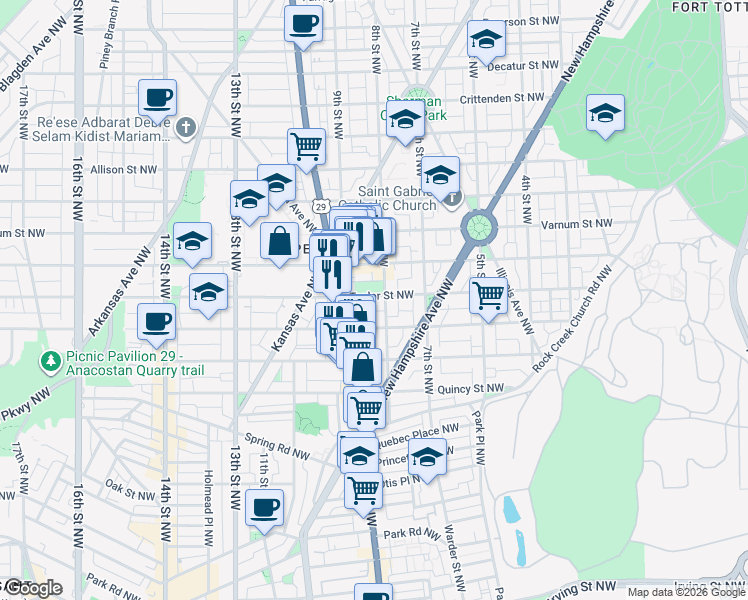 map of restaurants, bars, coffee shops, grocery stores, and more near 101 Independence Avenue Southeast in Washington