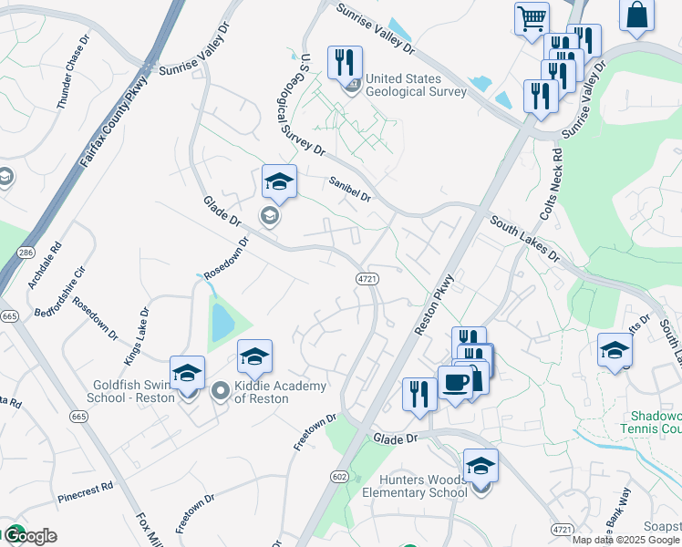 map of restaurants, bars, coffee shops, grocery stores, and more near 2287 Dosinia Court in Reston