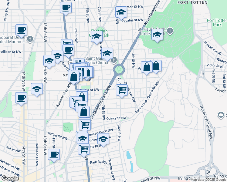 map of restaurants, bars, coffee shops, grocery stores, and more near 522 Taylor Street Northwest in Washington