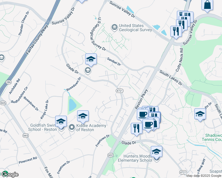 map of restaurants, bars, coffee shops, grocery stores, and more near 2287 Dosinia Court in Reston