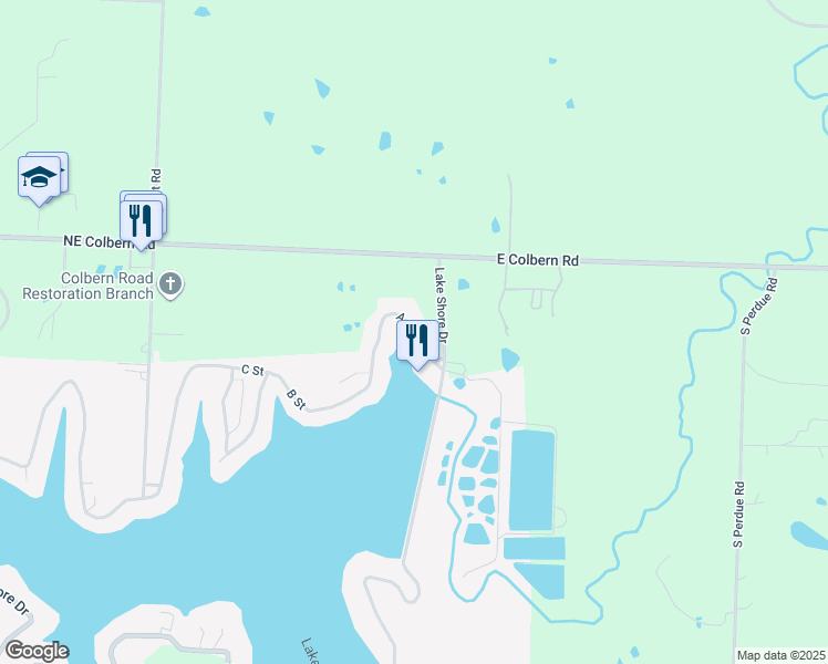 map of restaurants, bars, coffee shops, grocery stores, and more near 35A Lake Shore Drive in Lake Lotawana