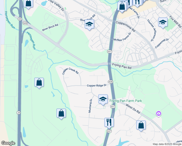 map of restaurants, bars, coffee shops, grocery stores, and more near 13524 Copper Bed Road in Herndon