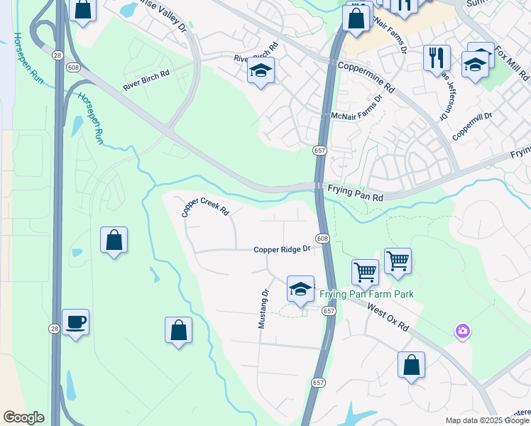 map of restaurants, bars, coffee shops, grocery stores, and more near 13524 Copper Bed Road in Herndon