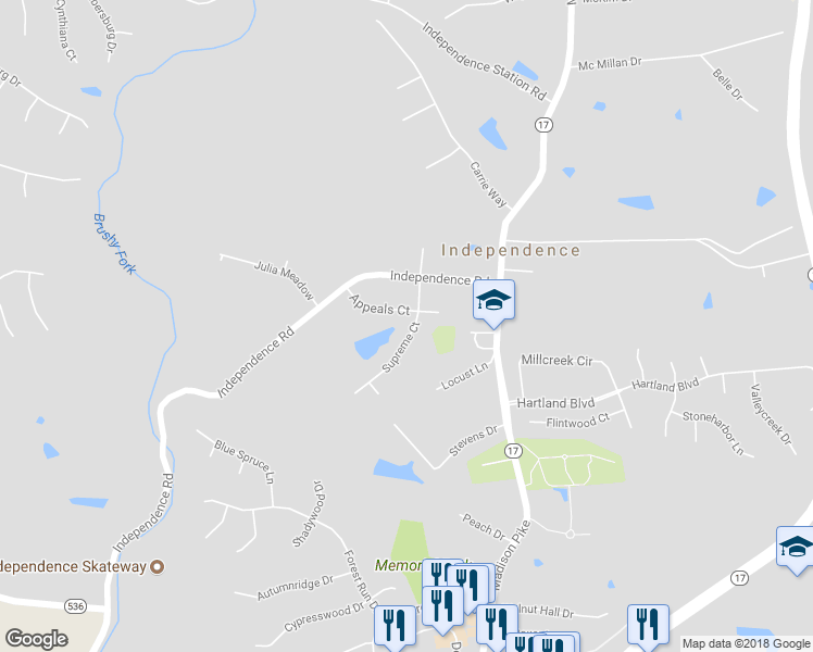 map of restaurants, bars, coffee shops, grocery stores, and more near 9018 Supreme Court in Independence