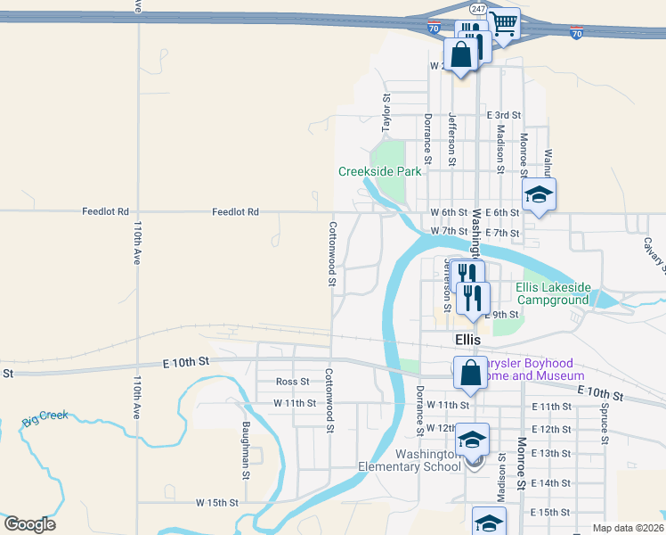 map of restaurants, bars, coffee shops, grocery stores, and more near 851 Cottonwood Street in Ellis