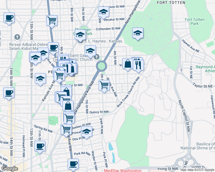 map of restaurants, bars, coffee shops, grocery stores, and more near 424 Taylor Street Northwest in Washington