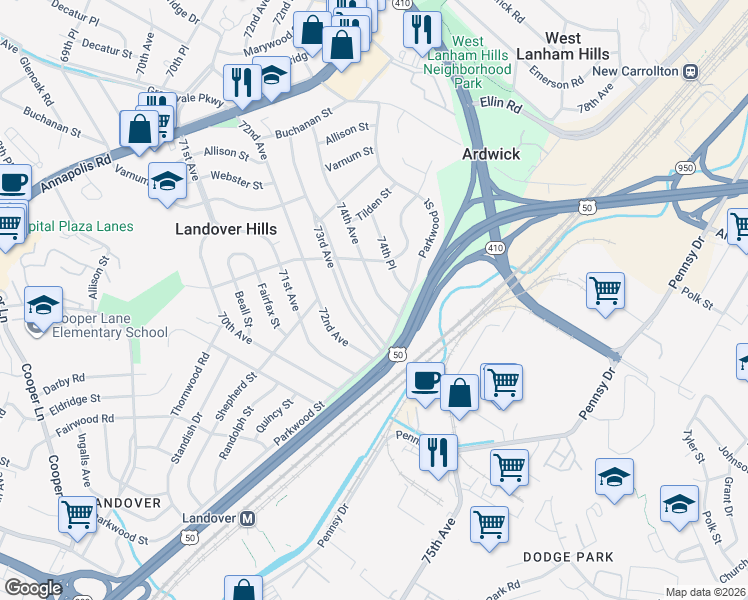 map of restaurants, bars, coffee shops, grocery stores, and more near 101 Independence Avenue Southeast in Washington