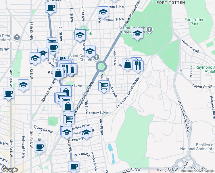 map of restaurants, bars, coffee shops, grocery stores, and more near 424 Taylor Street Northwest in Washington